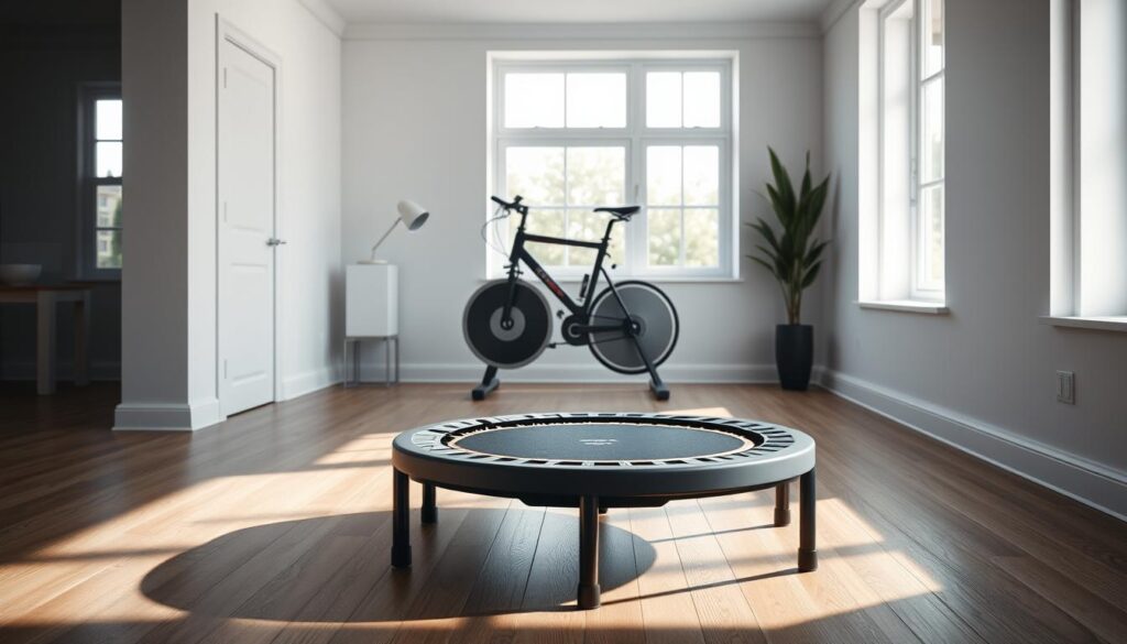 mini trampoline and indoor bike workouts